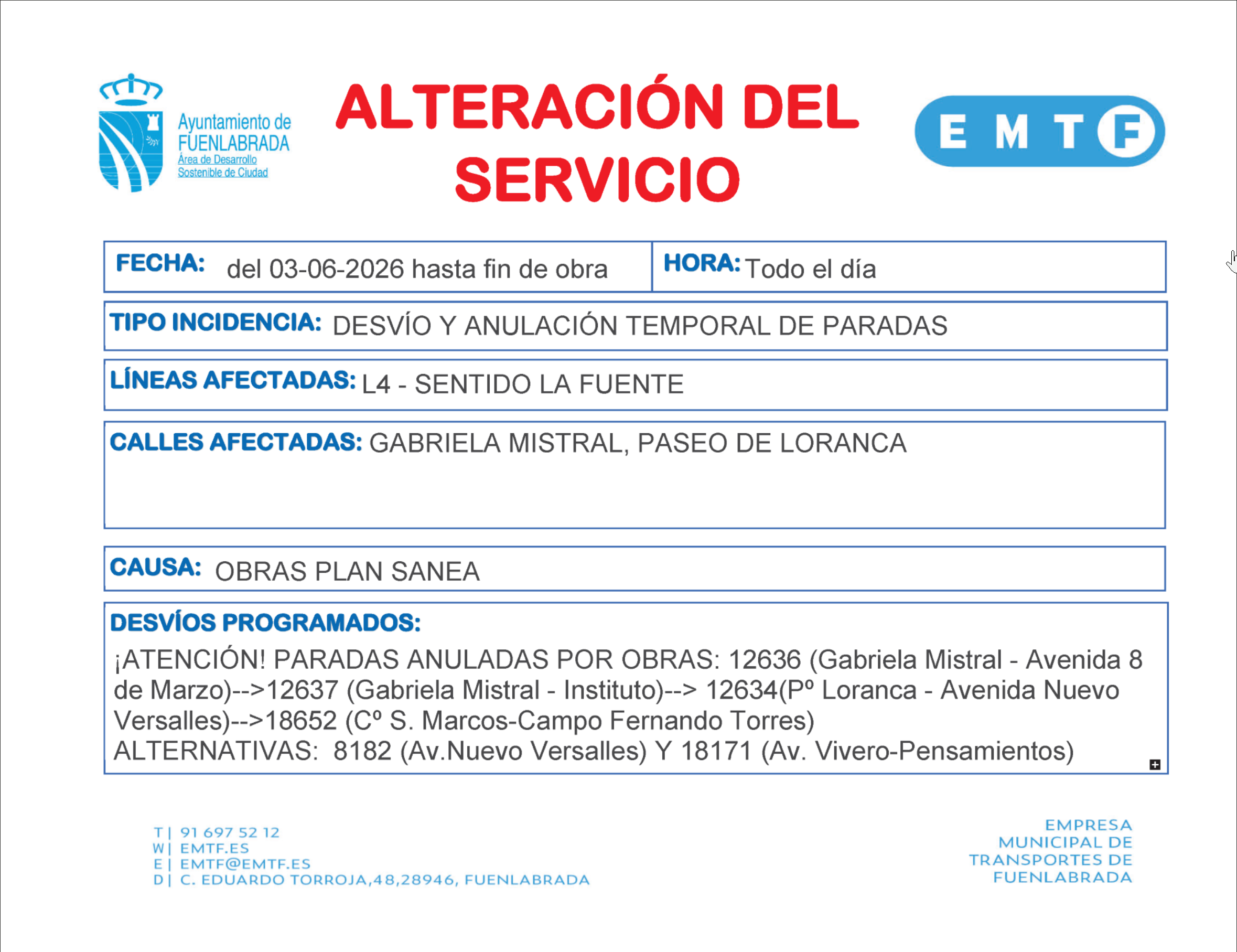 3 de Junio – Afectación a L4 sentido Arroyo de La Fuente
