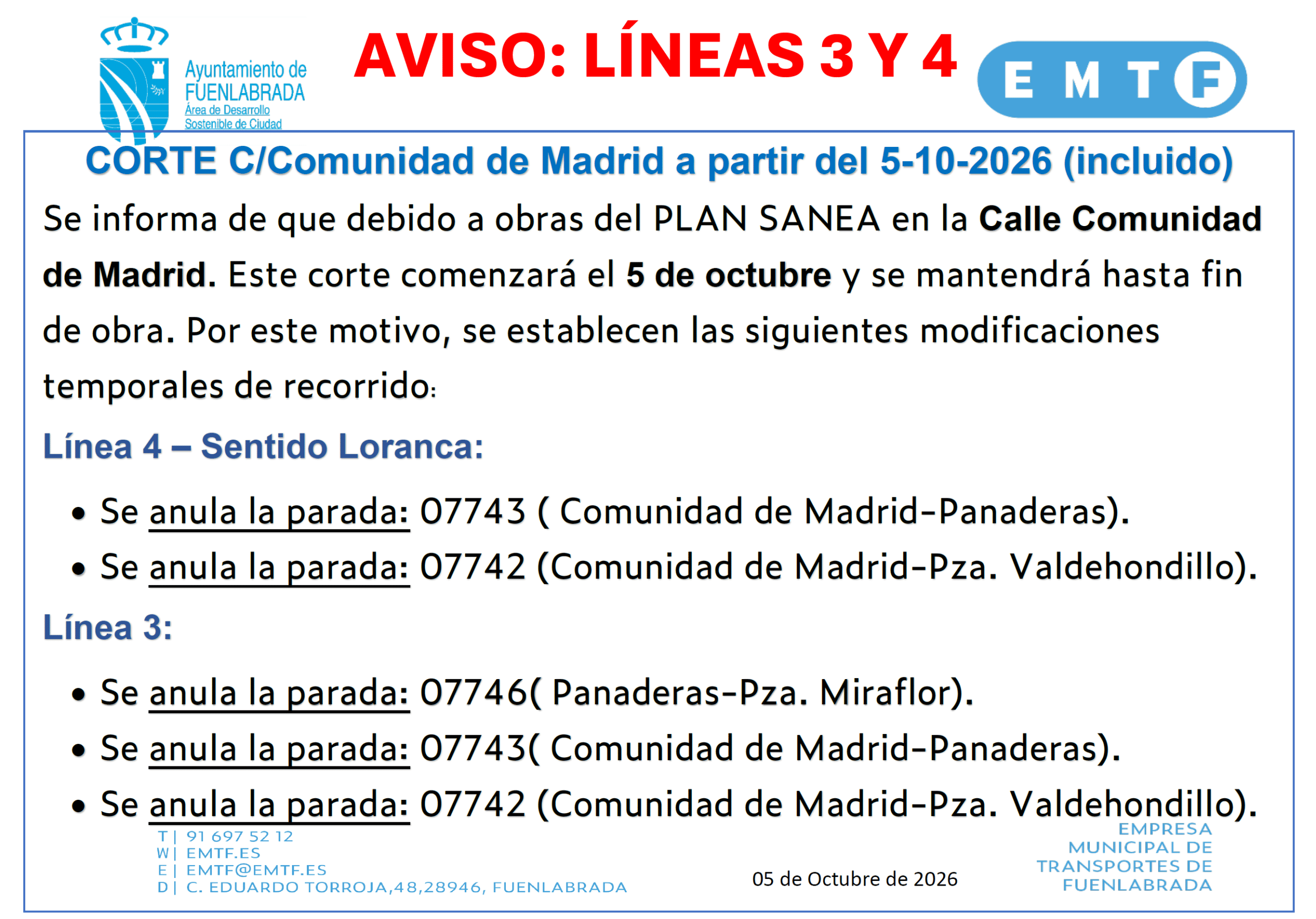 Modificación temporal líneas 3 y 4